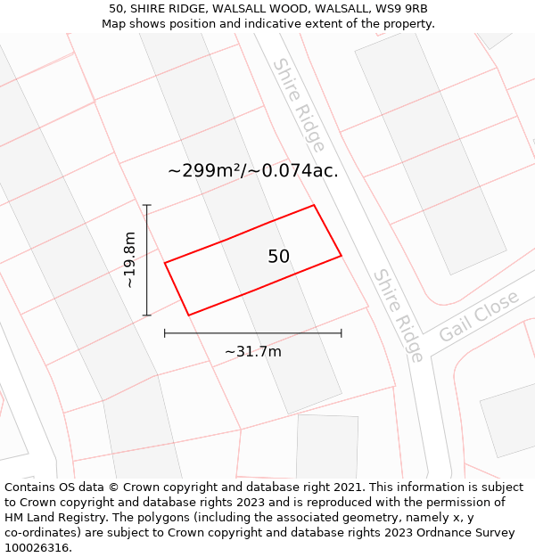 50, SHIRE RIDGE, WALSALL WOOD, WALSALL, WS9 9RB: Plot and title map