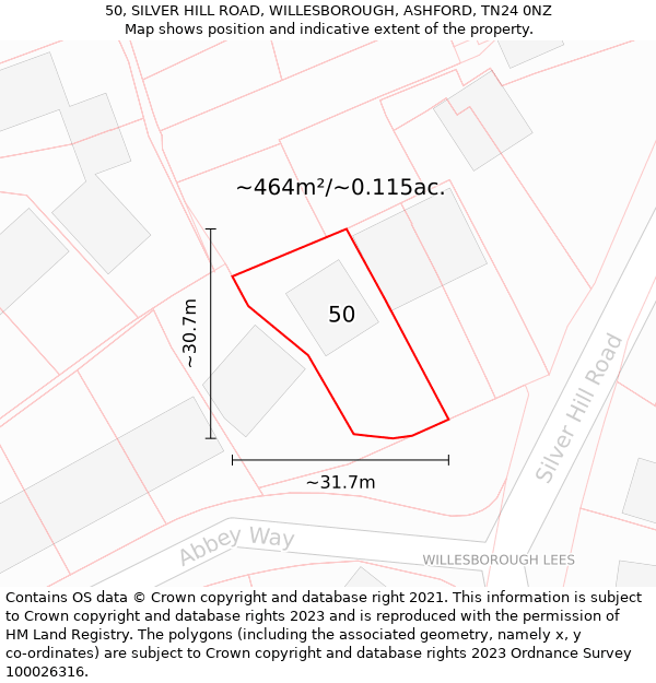 50, SILVER HILL ROAD, WILLESBOROUGH, ASHFORD, TN24 0NZ: Plot and title map