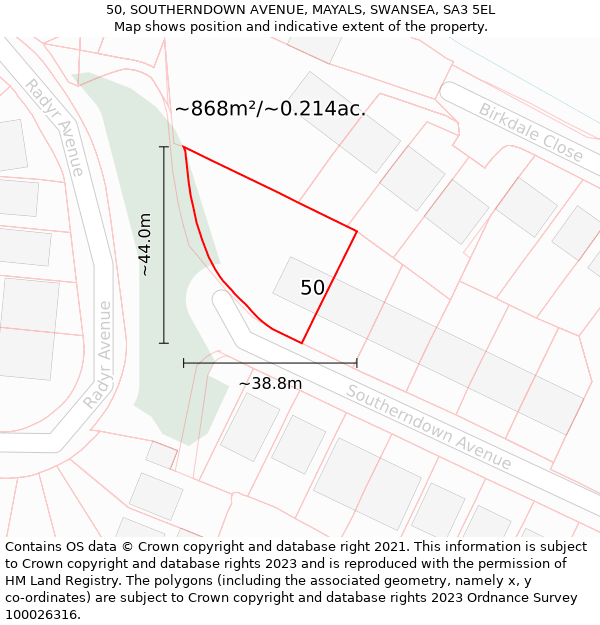 50, SOUTHERNDOWN AVENUE, MAYALS, SWANSEA, SA3 5EL: Plot and title map