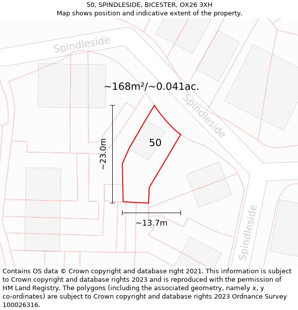 50, SPINDLESIDE, BICESTER, OX26 3XH: Plot and title map