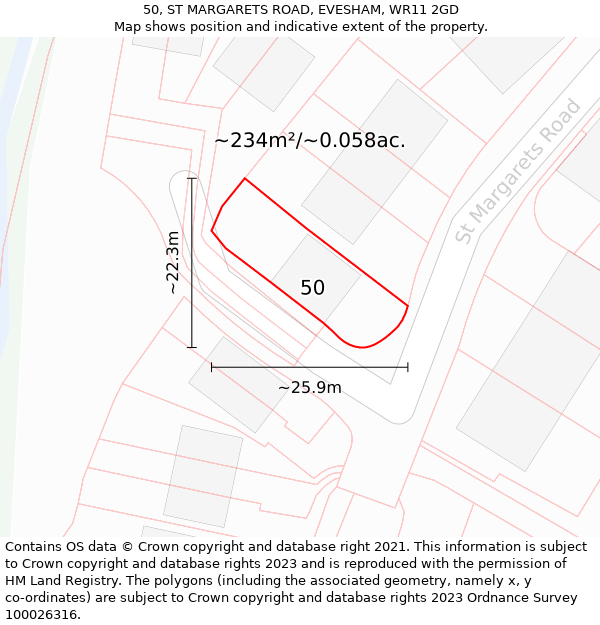 50, ST MARGARETS ROAD, EVESHAM, WR11 2GD: Plot and title map