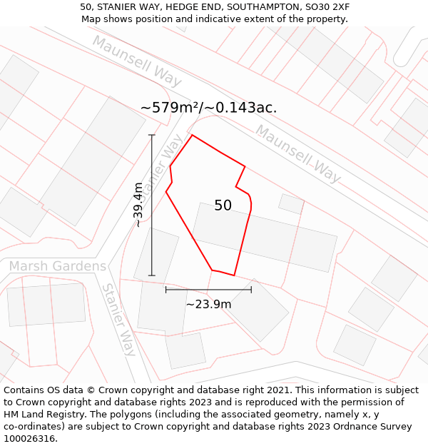 50, STANIER WAY, HEDGE END, SOUTHAMPTON, SO30 2XF: Plot and title map