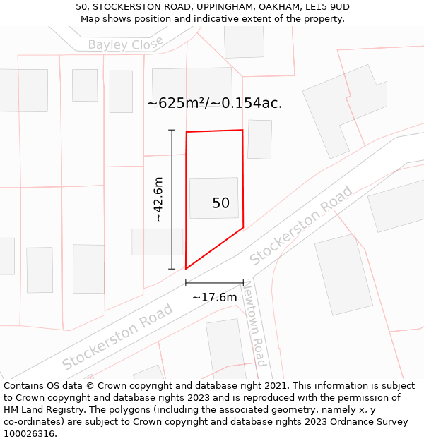 50, STOCKERSTON ROAD, UPPINGHAM, OAKHAM, LE15 9UD: Plot and title map