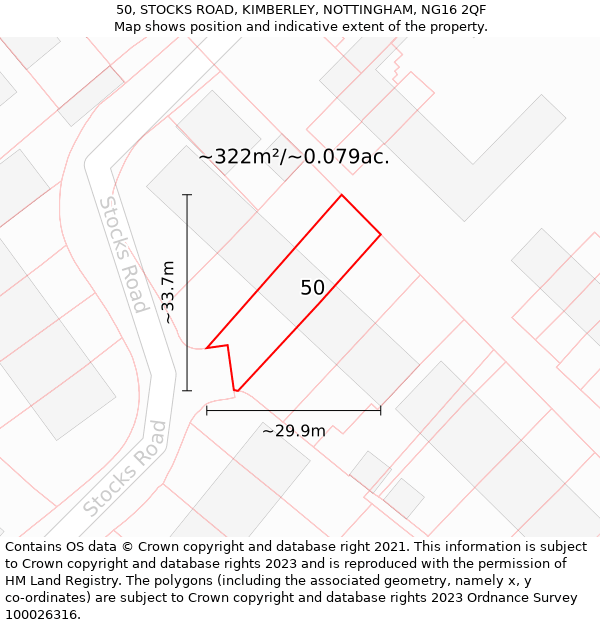 50, STOCKS ROAD, KIMBERLEY, NOTTINGHAM, NG16 2QF: Plot and title map