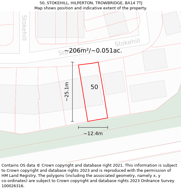 50, STOKEHILL, HILPERTON, TROWBRIDGE, BA14 7TJ: Plot and title map