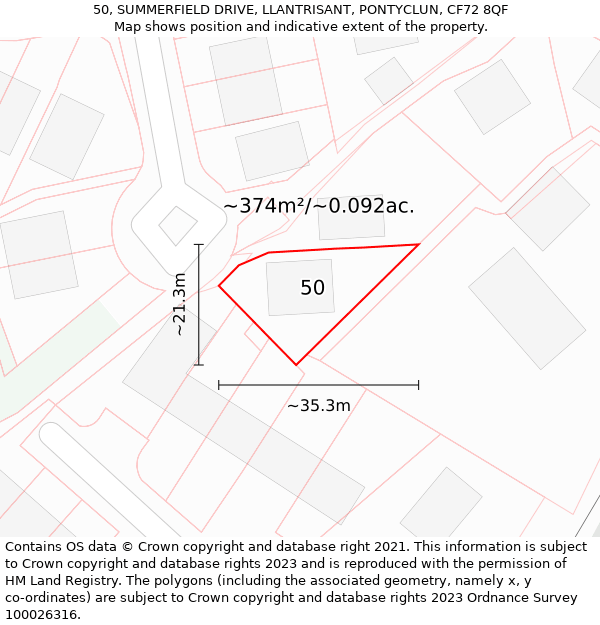 50, SUMMERFIELD DRIVE, LLANTRISANT, PONTYCLUN, CF72 8QF: Plot and title map