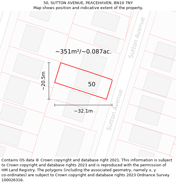 50, SUTTON AVENUE, PEACEHAVEN, BN10 7NY: Plot and title map