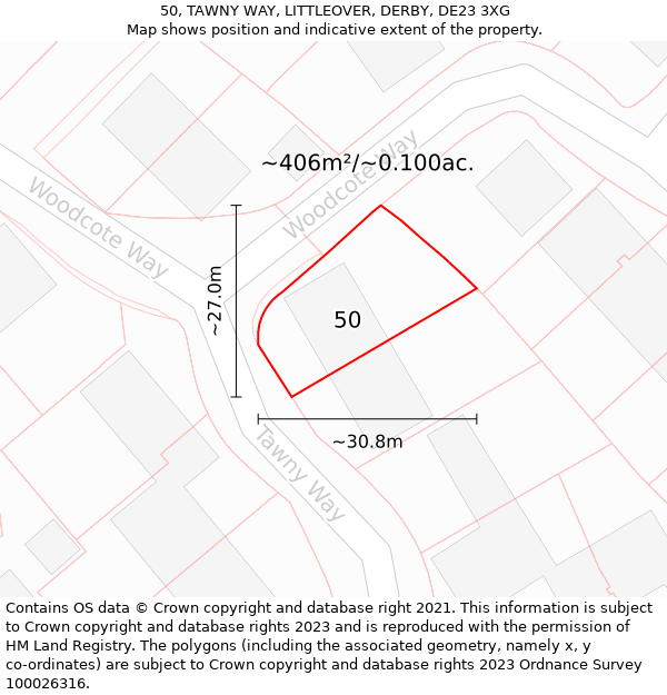 50, TAWNY WAY, LITTLEOVER, DERBY, DE23 3XG: Plot and title map