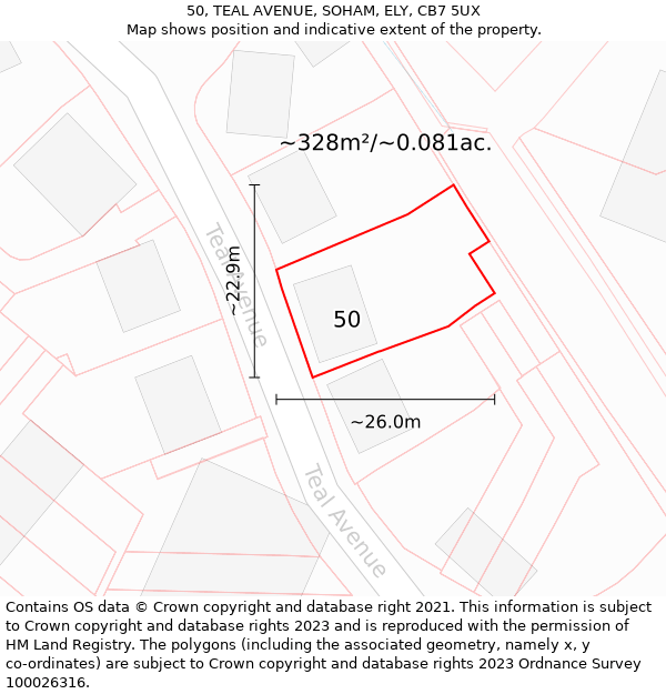 50, TEAL AVENUE, SOHAM, ELY, CB7 5UX: Plot and title map