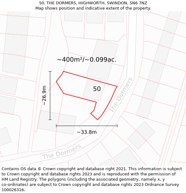 50, THE DORMERS, HIGHWORTH, SWINDON, SN6 7NZ: Plot and title map