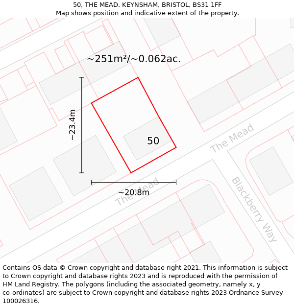 50, THE MEAD, KEYNSHAM, BRISTOL, BS31 1FF: Plot and title map