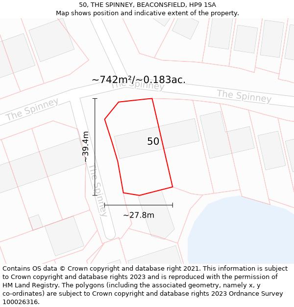 50, THE SPINNEY, BEACONSFIELD, HP9 1SA: Plot and title map