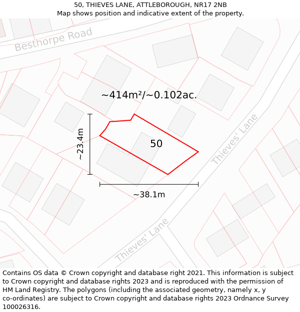 50, THIEVES LANE, ATTLEBOROUGH, NR17 2NB: Plot and title map