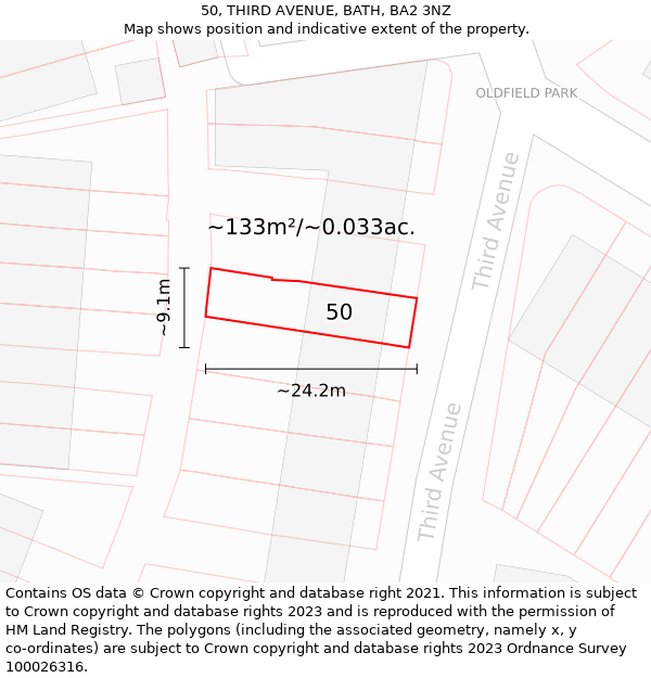 50, THIRD AVENUE, BATH, BA2 3NZ: Plot and title map