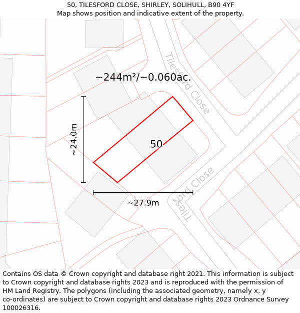 50, TILESFORD CLOSE, SHIRLEY, SOLIHULL, B90 4YF: Plot and title map