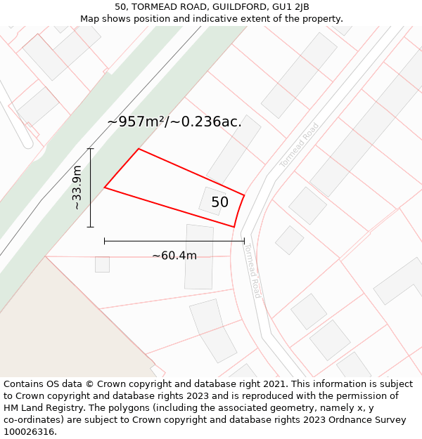 50, TORMEAD ROAD, GUILDFORD, GU1 2JB: Plot and title map