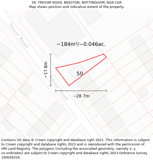 50, TREVOR ROAD, BEESTON, NOTTINGHAM, NG9 1GR: Plot and title map