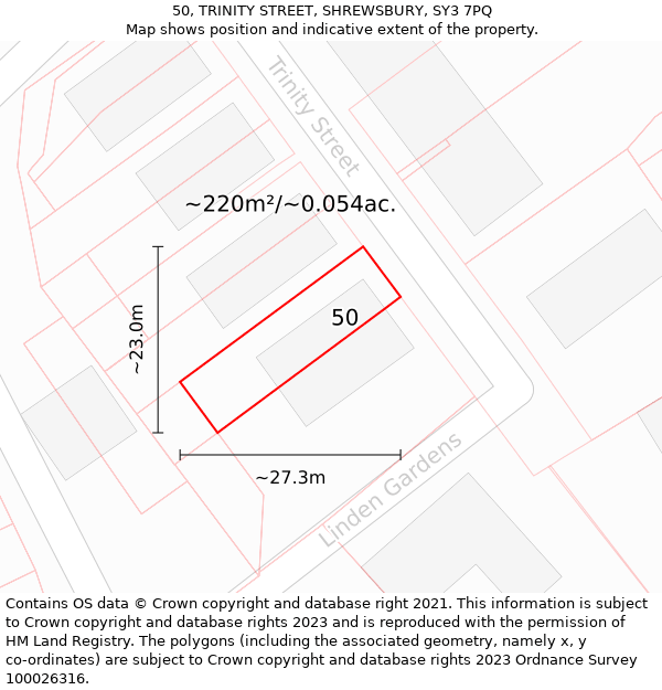 50, TRINITY STREET, SHREWSBURY, SY3 7PQ: Plot and title map