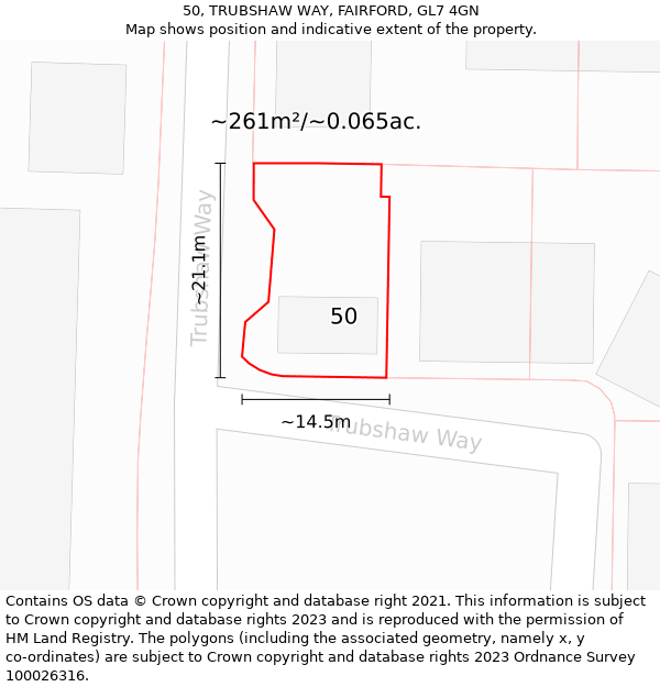 50, TRUBSHAW WAY, FAIRFORD, GL7 4GN: Plot and title map