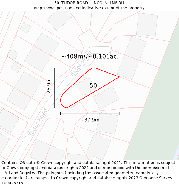 50, TUDOR ROAD, LINCOLN, LN6 3LL: Plot and title map