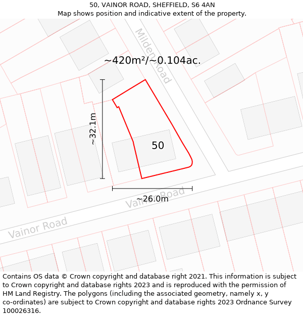 50, VAINOR ROAD, SHEFFIELD, S6 4AN: Plot and title map