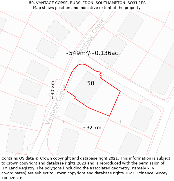 50, VANTAGE COPSE, BURSLEDON, SOUTHAMPTON, SO31 1ES: Plot and title map