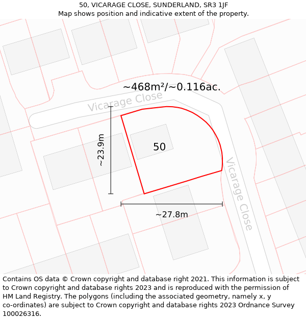 50, VICARAGE CLOSE, SUNDERLAND, SR3 1JF: Plot and title map