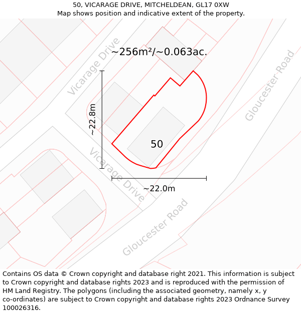 50, VICARAGE DRIVE, MITCHELDEAN, GL17 0XW: Plot and title map