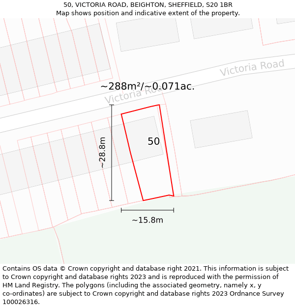 50, VICTORIA ROAD, BEIGHTON, SHEFFIELD, S20 1BR: Plot and title map