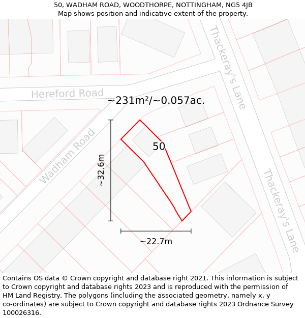 50, WADHAM ROAD, WOODTHORPE, NOTTINGHAM, NG5 4JB: Plot and title map