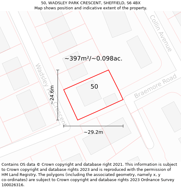 50, WADSLEY PARK CRESCENT, SHEFFIELD, S6 4BX: Plot and title map