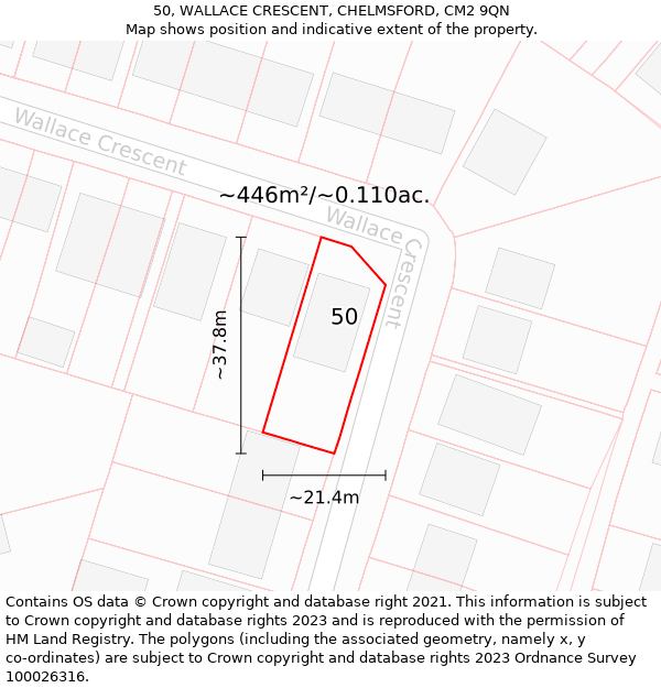 50, WALLACE CRESCENT, CHELMSFORD, CM2 9QN: Plot and title map