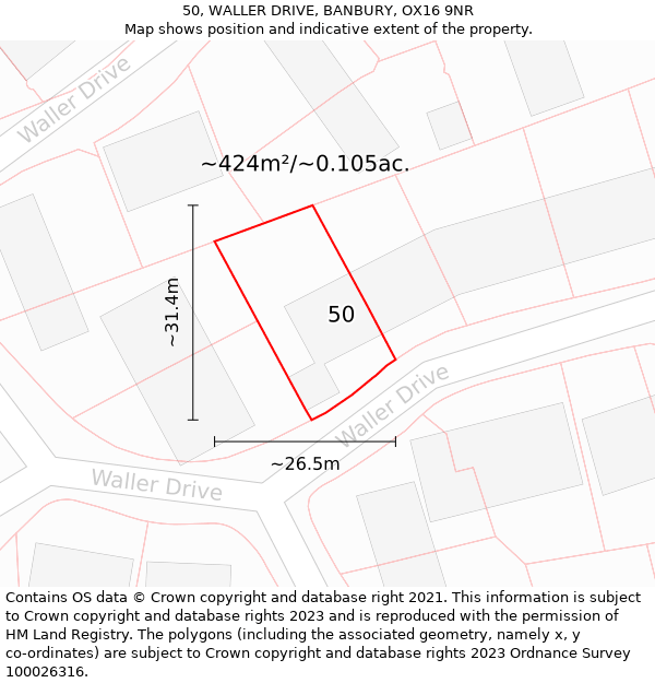 50, WALLER DRIVE, BANBURY, OX16 9NR: Plot and title map
