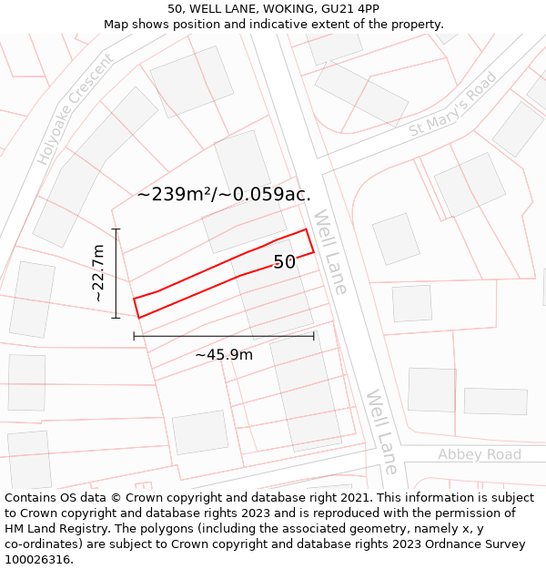 50, WELL LANE, WOKING, GU21 4PP: Plot and title map