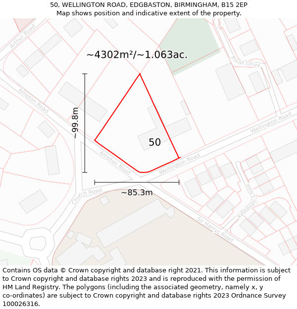 50, WELLINGTON ROAD, EDGBASTON, BIRMINGHAM, B15 2EP: Plot and title map