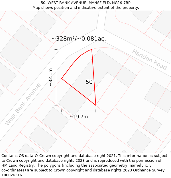 50, WEST BANK AVENUE, MANSFIELD, NG19 7BP: Plot and title map