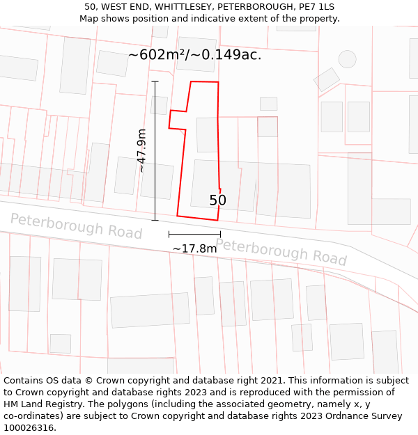 50, WEST END, WHITTLESEY, PETERBOROUGH, PE7 1LS: Plot and title map