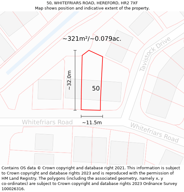 50, WHITEFRIARS ROAD, HEREFORD, HR2 7XF: Plot and title map