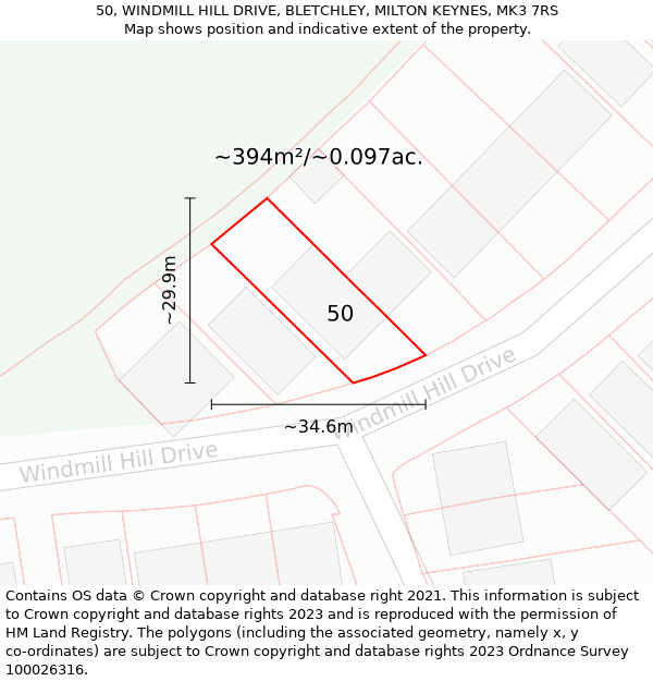 50, WINDMILL HILL DRIVE, BLETCHLEY, MILTON KEYNES, MK3 7RS: Plot and title map