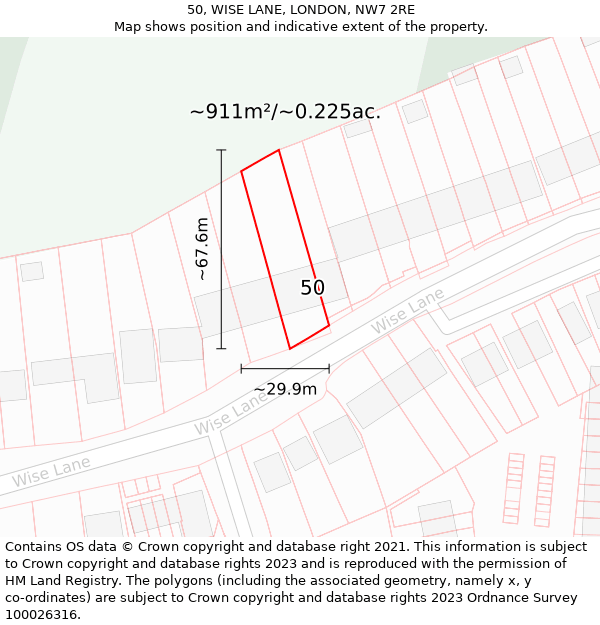 50, WISE LANE, LONDON, NW7 2RE: Plot and title map