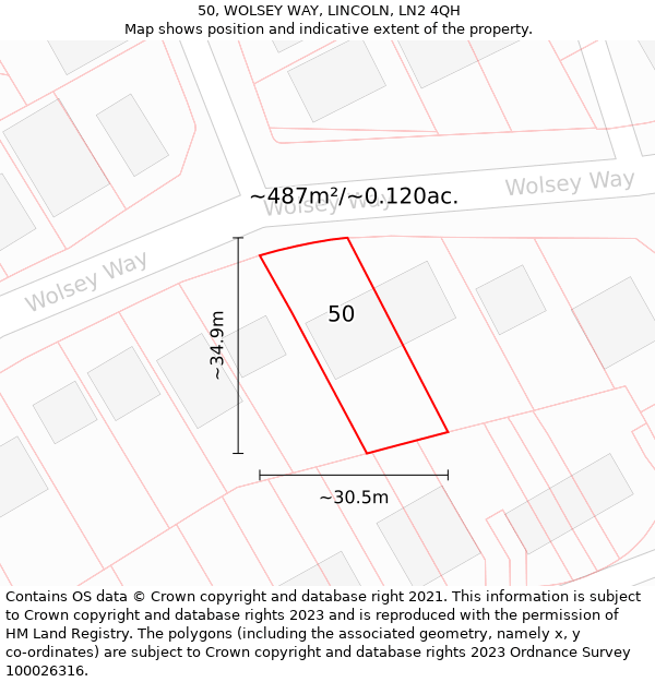50, WOLSEY WAY, LINCOLN, LN2 4QH: Plot and title map
