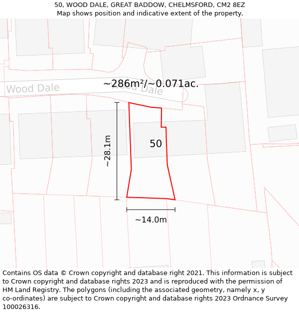 50, WOOD DALE, GREAT BADDOW, CHELMSFORD, CM2 8EZ: Plot and title map