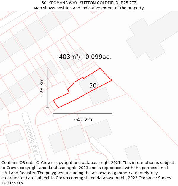 50, YEOMANS WAY, SUTTON COLDFIELD, B75 7TZ: Plot and title map