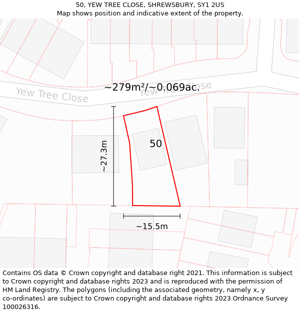 50, YEW TREE CLOSE, SHREWSBURY, SY1 2US: Plot and title map