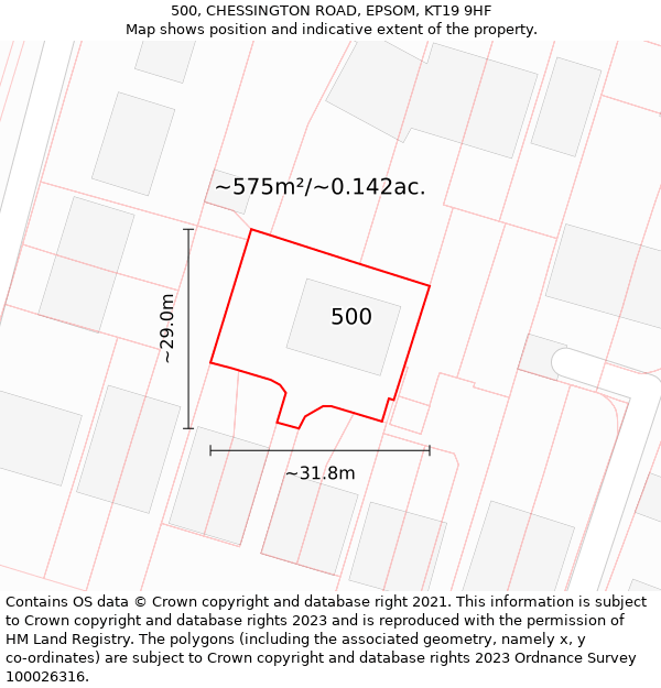 500, CHESSINGTON ROAD, EPSOM, KT19 9HF: Plot and title map