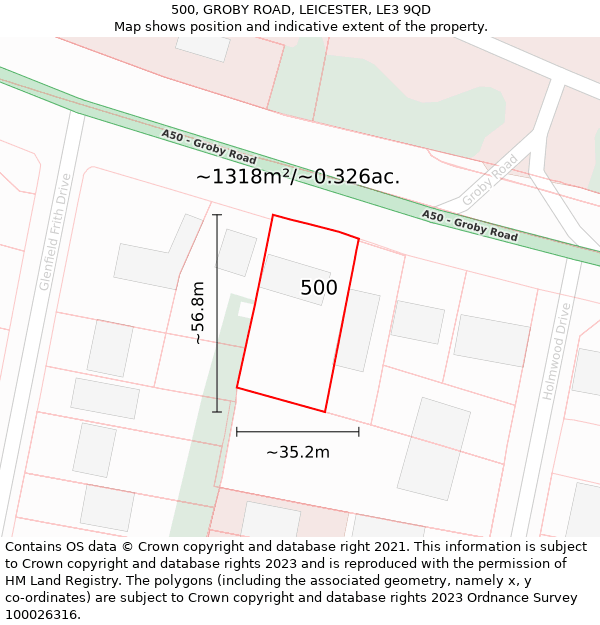 500, GROBY ROAD, LEICESTER, LE3 9QD: Plot and title map