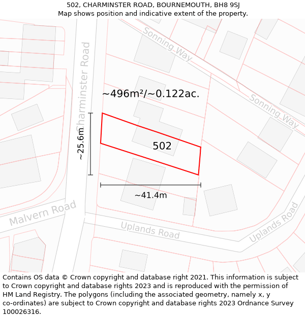 502, CHARMINSTER ROAD, BOURNEMOUTH, BH8 9SJ: Plot and title map