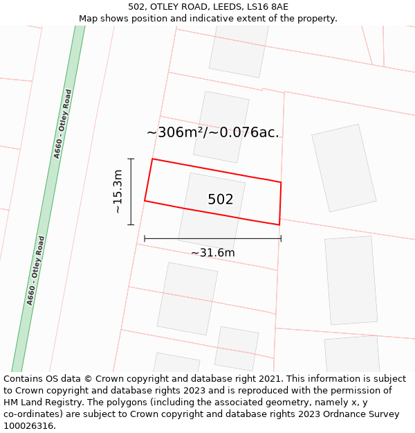 502, OTLEY ROAD, LEEDS, LS16 8AE: Plot and title map