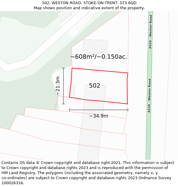 502, WESTON ROAD, STOKE-ON-TRENT, ST3 6QD: Plot and title map