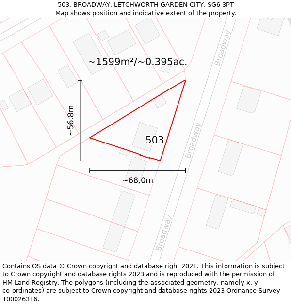 503, BROADWAY, LETCHWORTH GARDEN CITY, SG6 3PT: Plot and title map